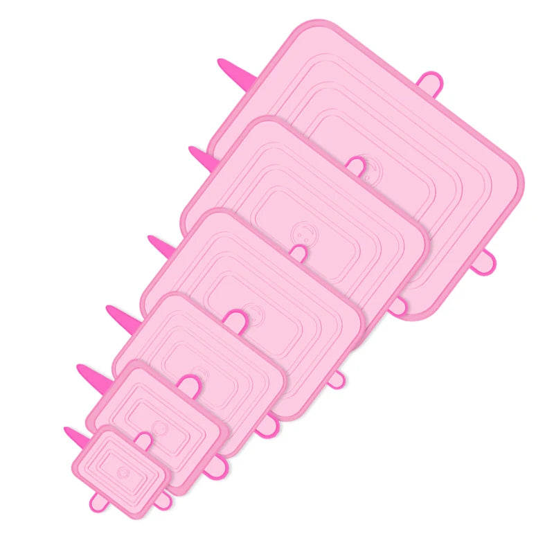 6PCS Square Silicone Stretch Lid Kitchen Tool Accessories Reusable Food Packaging Sealed Lid Keeps Fresh Elastic Bowl Lid