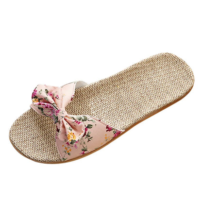 Sandalias Mujer 2024 Hot Women Female  Bowknot Flax Linen Flip Flops Beach Shoes Sandals Slipper SandáLias Femininas 여름샌들