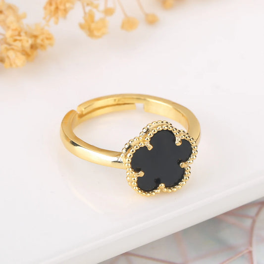 9-Color New Minimalist Shell Natural Stone Plant Flower Ring With Adjustable Opening For Women's Luxurious Temperament Clover