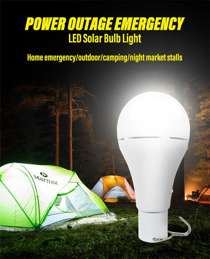 LED Solar Lamp Bulb Outdoor Waterproof Portable Solar Garden Hanging Light Hiking Fishing Emergency Lights