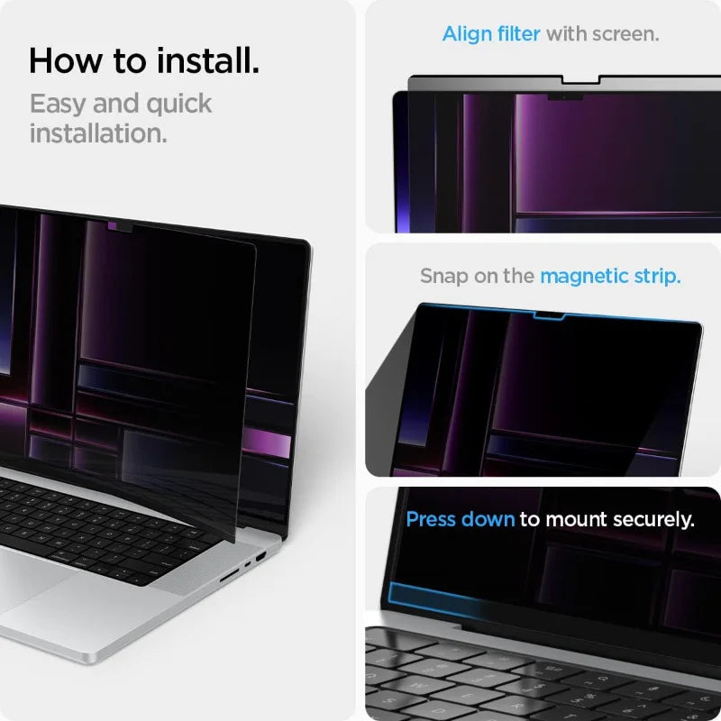 Privacy Screen for MacBook Pro 14 Inch 2021-2024 M4-M3-M2-M1 Pro/Max, Magnetic Anti Blue Light Glare Protector