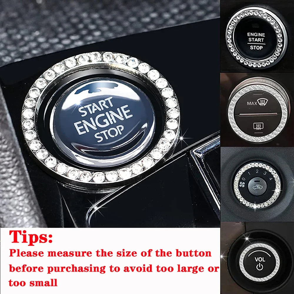 Car One-Click Engine Start Stop Switch Button Cover Crystal Rhinestone Cover Protector Ring Hand-set Sticker Decoration