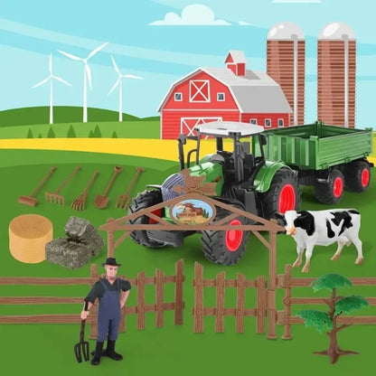 16.5" Big Tractor Toy,Farm Toy,Farm Animals Set,Include Truck Toy and Traile,Fence,Farmer,Animals,Tool,Farm Set for Gift