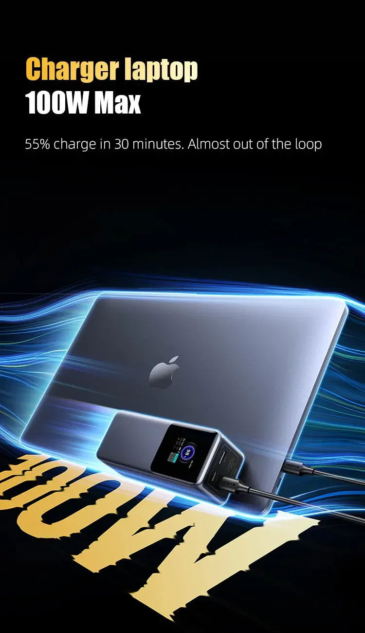 200W PD3.1 Power Bank 25000mAh with TFT Color Screen, 100W Fast Charging for Laptop and Phone, Portable Power Bank