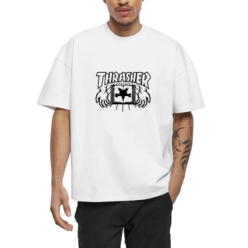 2025 T-shirts for Men Personalized T-Thrashers Y2k Clothing High Quality Summer Tops Vintage Streetwear Short Sleeve Tee White