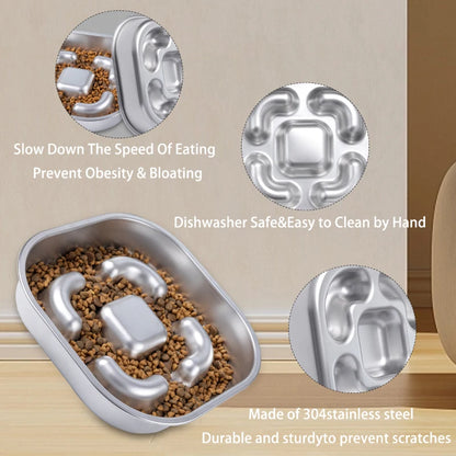 Dog Slow Feeder Bowls 304 Stainless Steel Dog Slow Feeder Bowl Available on Both Sides Slow Feeding Feeder Pets Cats Dog Bowls