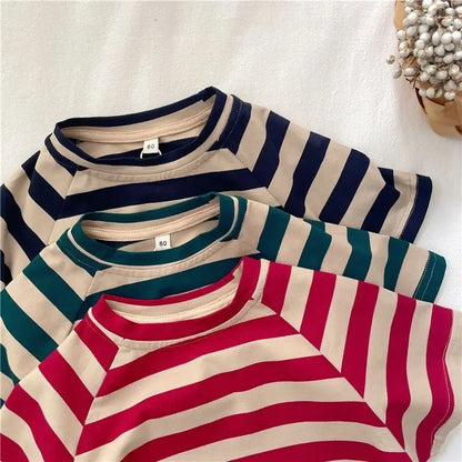 Fashion striped T-shirts for kids baby cotton short sleeve Tees boys and girls casual Tops clothes