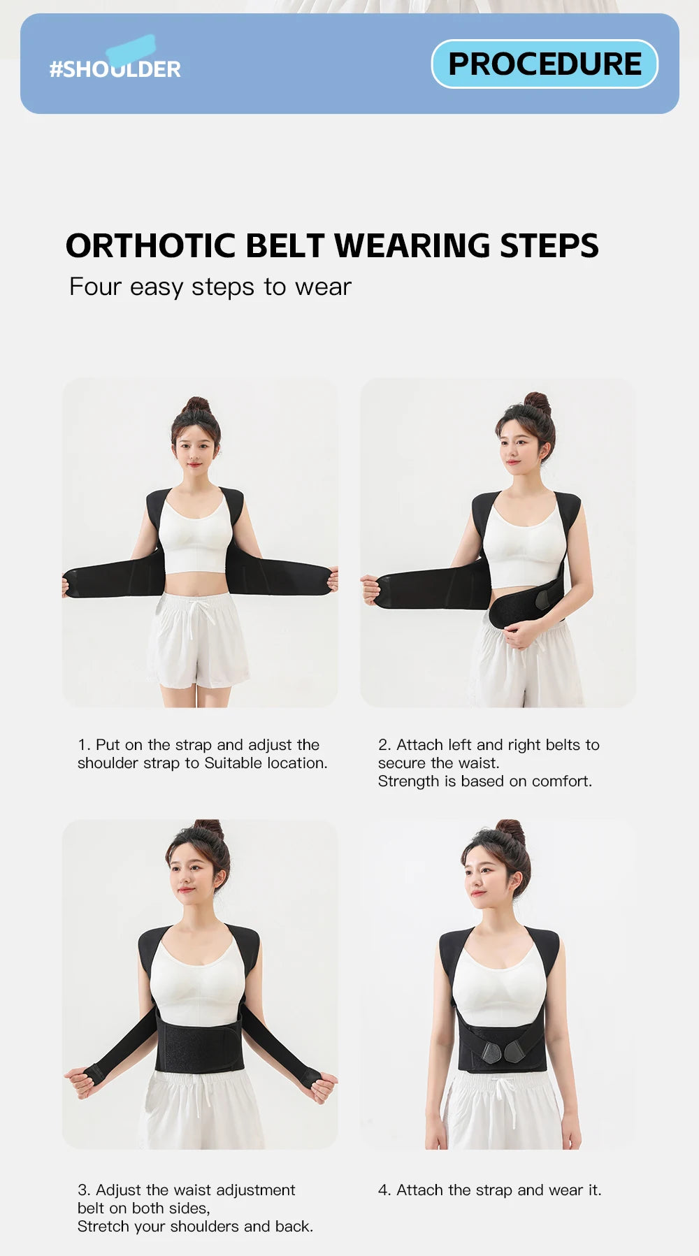 Black Posture Corrector Brace for Women Breathable Elastic Back Posture Correction Belt Adjustable Shoulder for Students