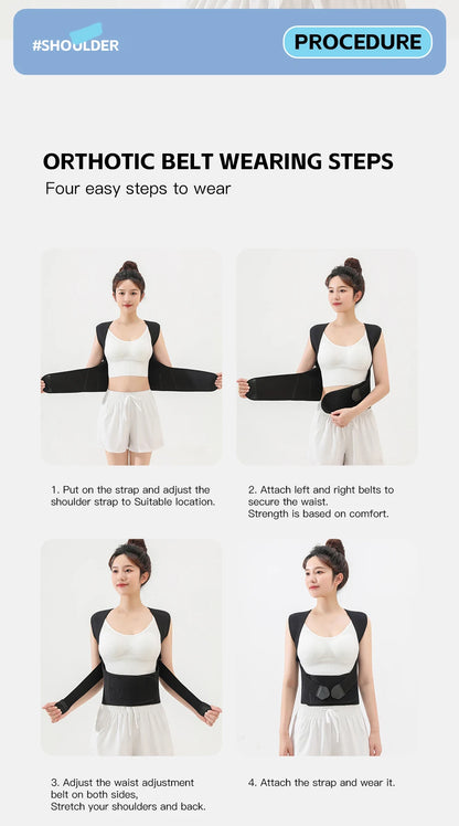 Black Posture Corrector Brace for Women Breathable Elastic Back Posture Correction Belt Adjustable Shoulder for Students