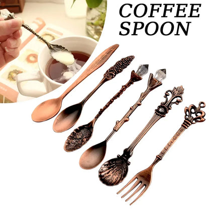 6pcs Set Ice Cream Spoon Jam Spoon Dessert Spoon Zinc Alloy Coffee Spoon Tableware Kitchen Uten Vintage Palace Coffee Spoon