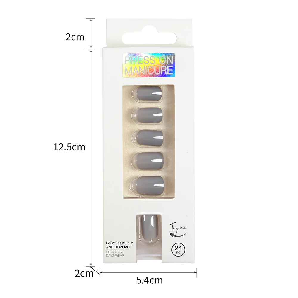 Short Full Press on Nails 24 Pcs False Nails Set Stick on Nails High Quality Reusable Fake Nails Solid Color Design Nail Art