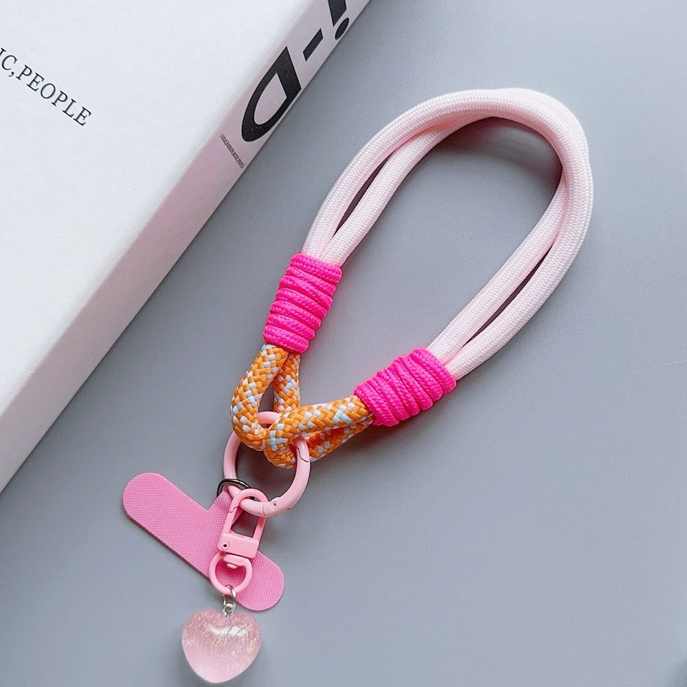 Universal Braided Mobile Phone Lanyard Strap Cartoon Star Hanging Chain Ring Cord with Patch Wrist Strap Cell Phone Detachable