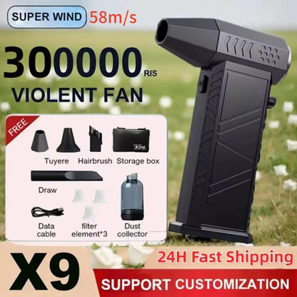 X9 Violent Fan 300000RPM Powerful Air Blower Vacuum Cleaner Type-C Charging Strong Winds 58m/s Brushless Turbo Jet Blower Dryer