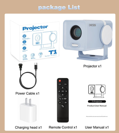 DESS Portable Dual-Band WiFi6 Bluetooth 5.0 Android 13 Smart Projector Suitable for Home Theater Video Power Bank Power Supply