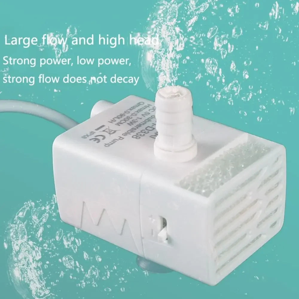 Ultra-quiet Pet Water Dispenser Pump LED Light 5V Mini Submersible Pump Large Flow Detachable Water Fountain Pump Replacement