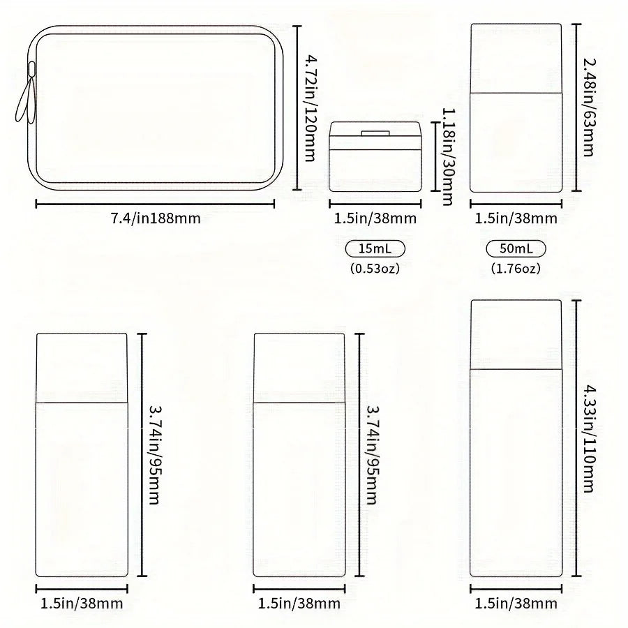 Silicone Travel Bottle Set - Leak-proof, squeezable container for shampoo, lotion and toiletries - Odorless