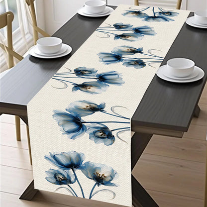 Blue Tulip Table Runner for Dining Table Kitchen Decor Anti-stain Dining Table Tablecloth Rectangular Dining Table Runner