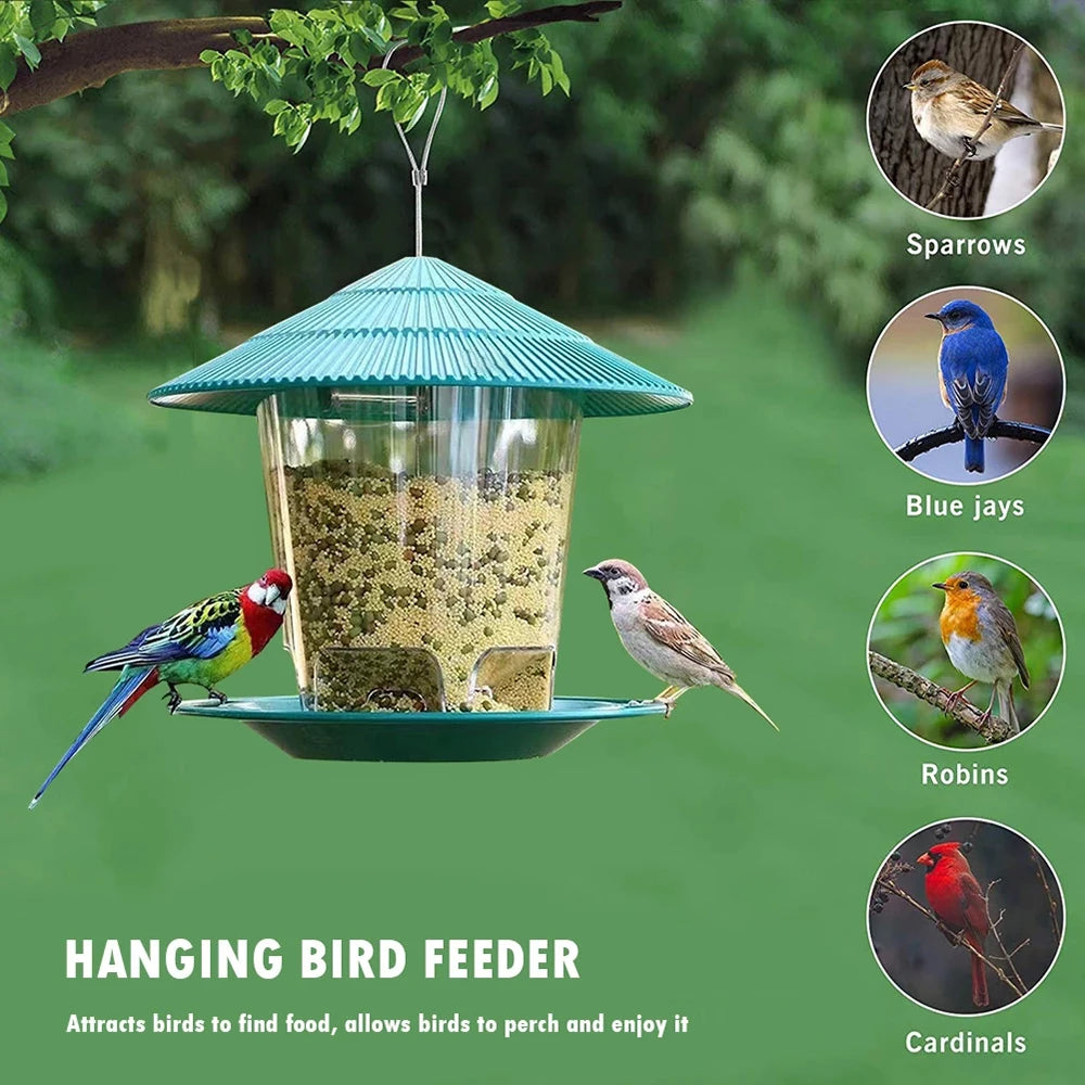 Bird Feeder Automatic Hanging Outdoor Garden Gazebo Wild Bird Feeding Container With Hang Rope House Decor Pet Supplies