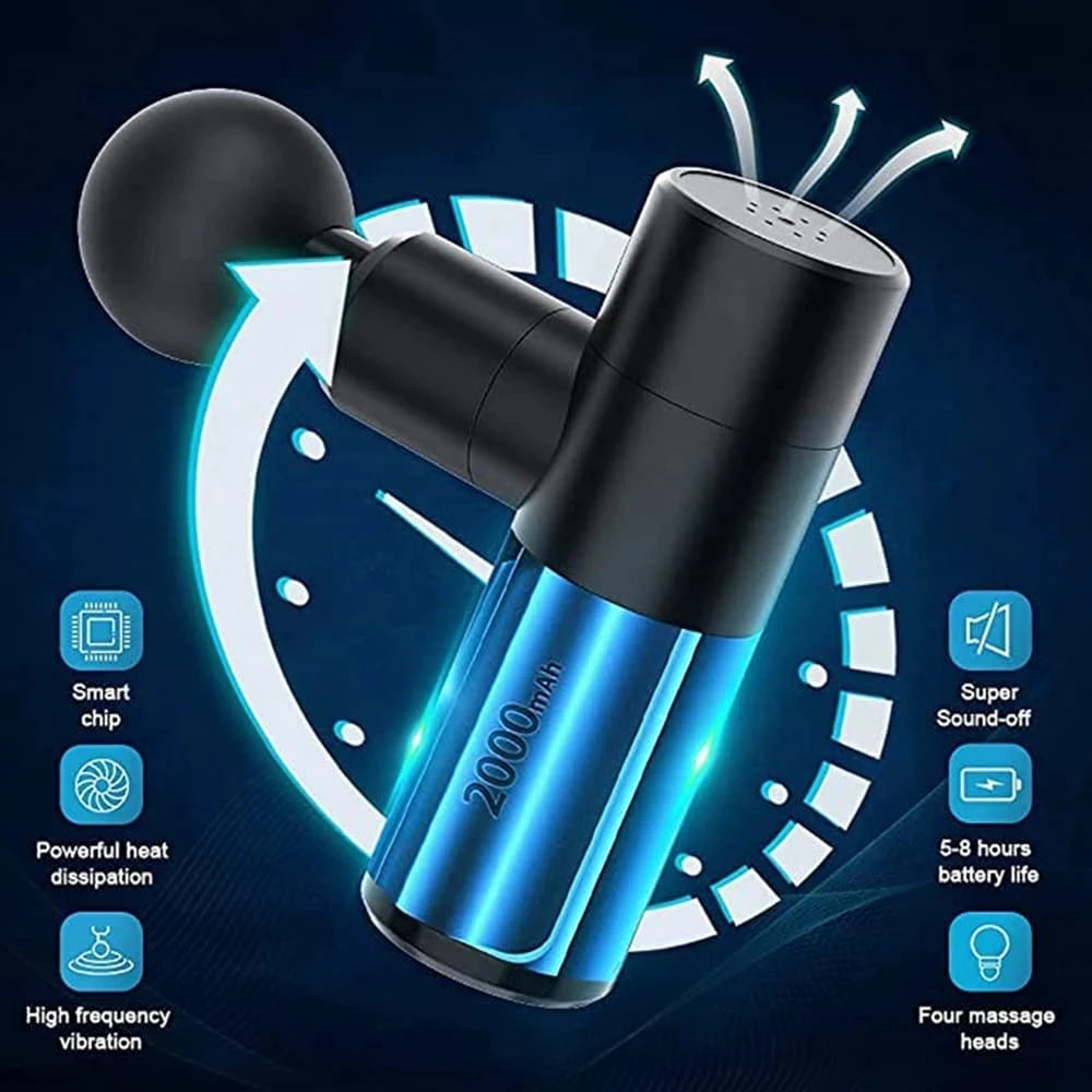 Mini Massage Gun Deep Tissue Portable 4 Speeds Percussion Muscle Massager with 4 Massage Heads Powerful Fascia Gun Super Quiet