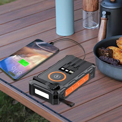 Solar Power Bank Hand-Cranked Battery Bank Charger With LED Light Foldable Powerbank Built-In SOS Alarm Function And Compass For