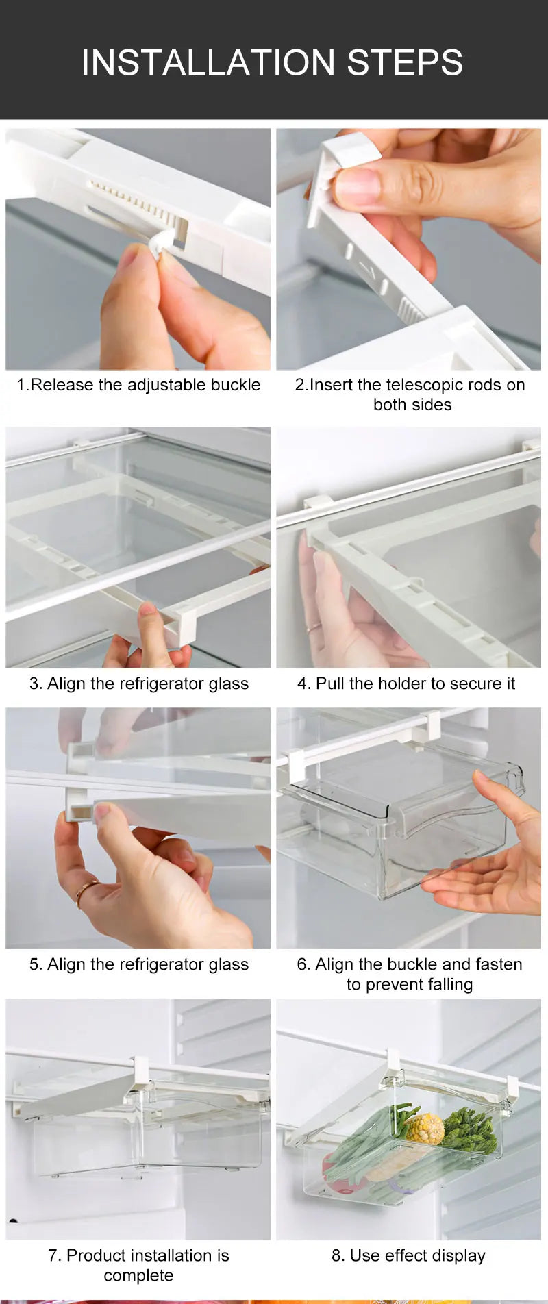 Kitchen Fruit Food Egg Storage Box Fridge Organizer Slide Under Shelf Drawer Box Rack Holder Refrigerator Crisper Keeping Flash