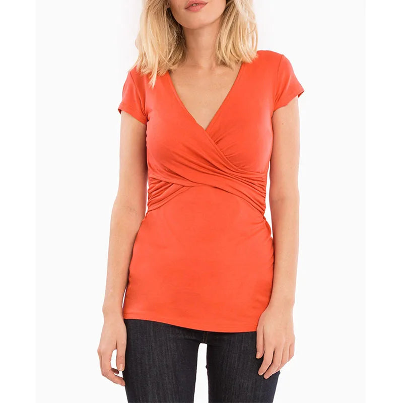 Maternity Clothes For Women Breastfeeding Clothing Short Sleeve T-Shirt Solid V-Neck Pregnant Women's Nursing Tops