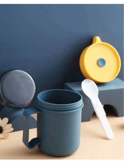 500ML Portable Breakfast Cup Oatmeal Cup Cereal Nut Yogurt Mug Snack Cup Soup Mug Microwave with Lid Spoon for Kitchen Tools