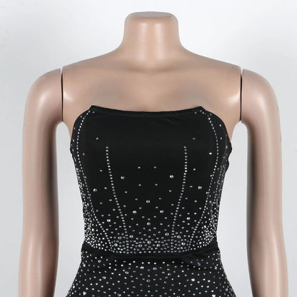 CM.YAYA Diamonds Hot Rhinestones Strapless Women Sleeveless Long Dress 2025 Spring Birthday Party Evening Prom Maxi Dresses