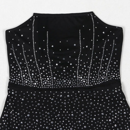 CM.YAYA Diamonds Hot Rhinestones Strapless Women Sleeveless Long Dress 2025 Spring Birthday Party Evening Prom Maxi Dresses