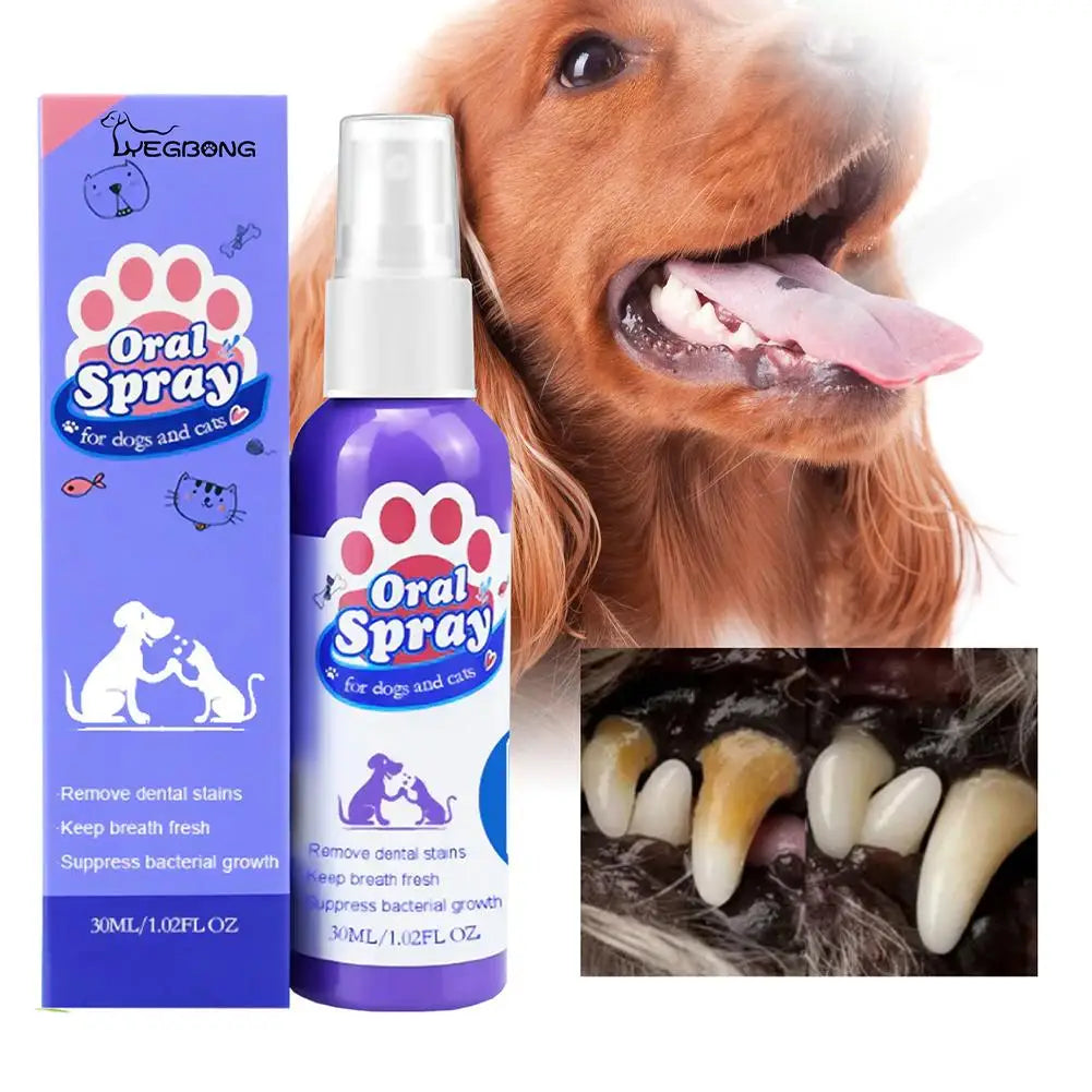30ml Pet Oral Spray Dogs Teeth Cleaning Spray Dog Breath Remover Pet Supply Pet Care Plaque Deodorant Freshener Pet H5M7