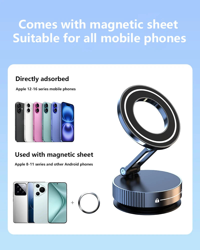 Xiaomi Car Mount Vacuum Magnetic Holder Foldable Strong Suction Stand For Cell Phone For iphone 16 15 12 13 14 Live Streaming