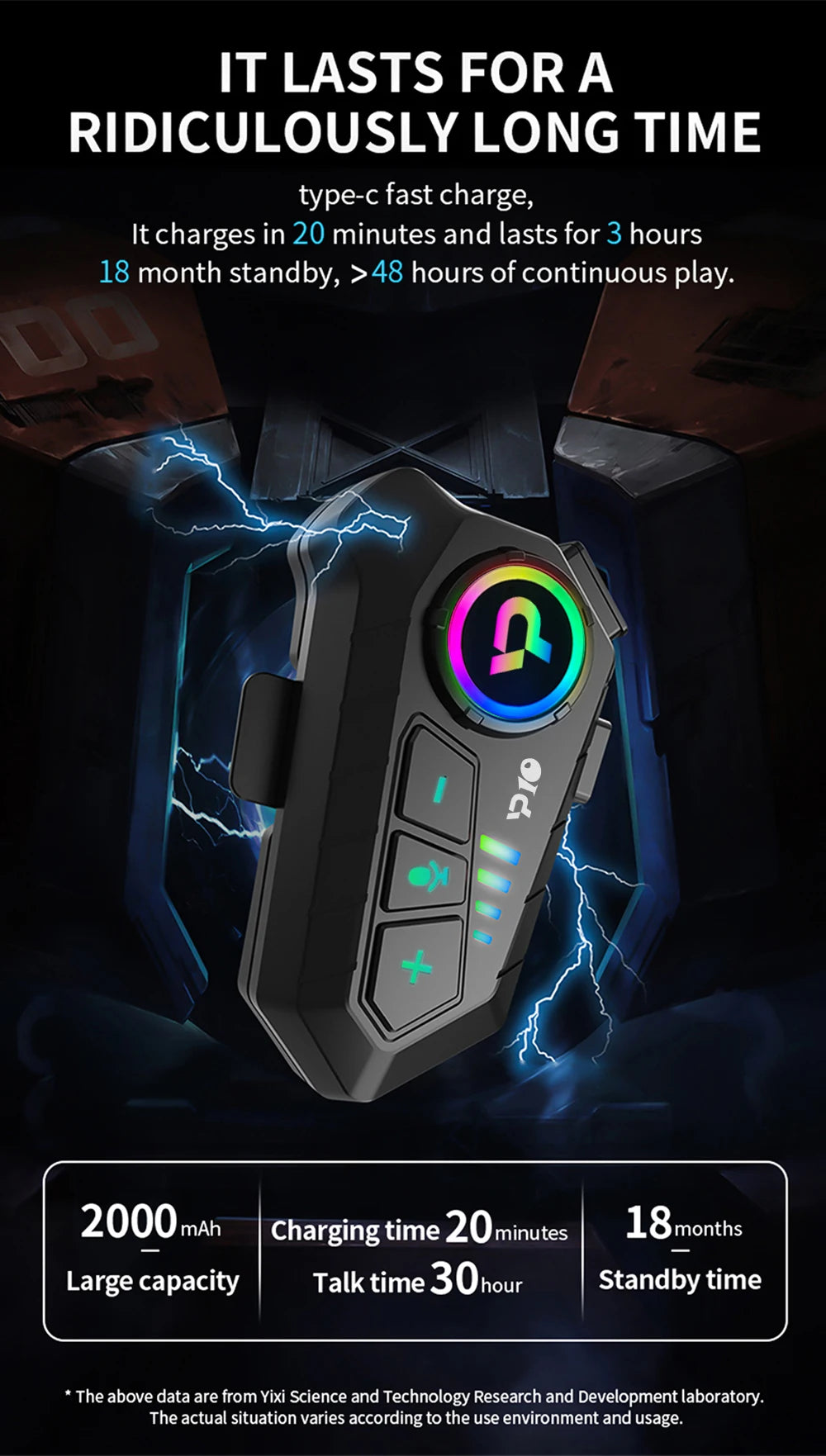 Bluetooth Motorcycle Helmet Headset 5.3 Wireless IPX6 Waterproof Noice Reduction Earphone 2000mah Long Standby Handsfree