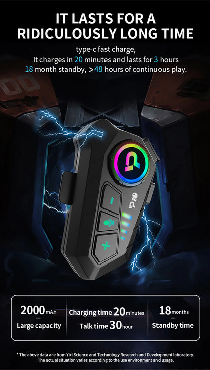 Bluetooth Motorcycle Helmet Headset 5.3 Wireless IPX6 Waterproof Noice Reduction Earphone 2000mah Long Standby Handsfree