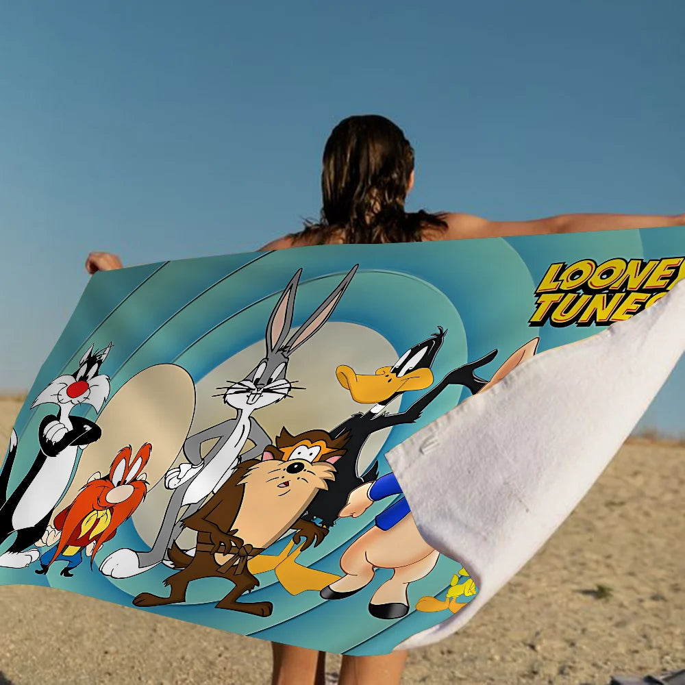 L-Looney-Tunes Beach Towel Cartoon Cute Summer Kids Large Bath Pool Beach Towel Microfiber Absorbent For Swimming Travel