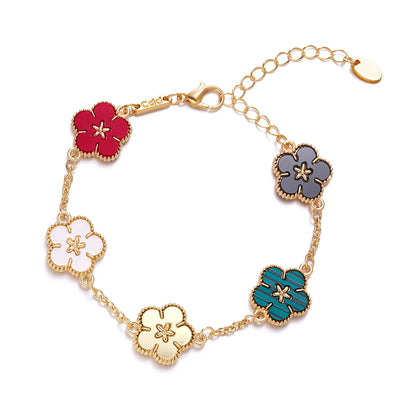 Light Luxury Double-sided Plum Blossoms Bracelets for Women Lucky Five Leaf Flower Adjustable Bracelets Aesthetic Party Jewelry