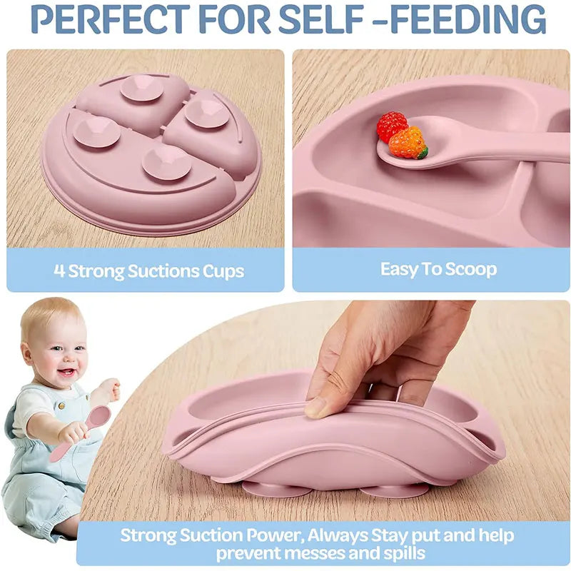 Children's silicone tableware set Baby Complementary Food Training 1/2/3/5PCS Set Sucker Bowl Bib Cup Fork Spoon Set Maternal
