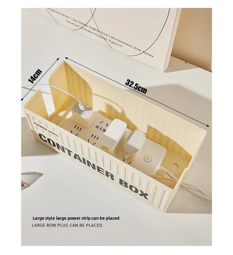 Cable Management Box - Multi-Function Power Strip Organizer with Side Cable Holes, Phone Stand & Storage Lid for Desk/Office