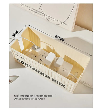 Cable Management Box - Multi-Function Power Strip Organizer with Side Cable Holes, Phone Stand & Storage Lid for Desk/Office