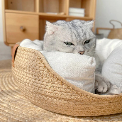 Pet Bed Kennel for Cat Puppy Dog Beds Sofa Handmade Bamboo Weaving Cat Cozy Nest Pet Accessaries