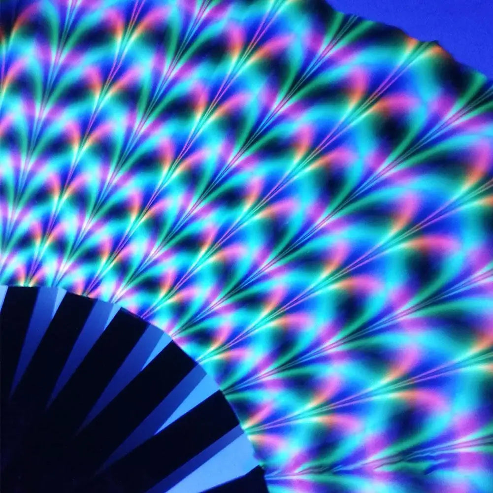 33cm Large Folding Hand Rave Fan Chinease/Japanese Gradient Colorful Reflective Foldable Fan Music Festival Fan Dance Fan Gifts