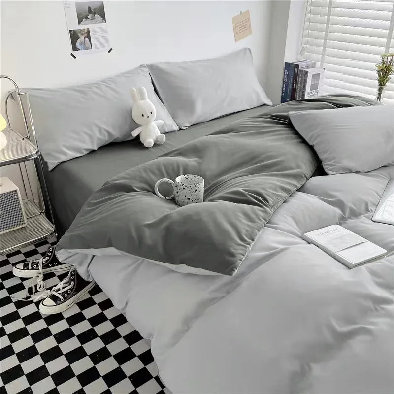 Solid Color Four Piece Bedding Set for Children and Adults Double Bed Large Four Piece Duvet Cover Bed Sheet Pillow Cover