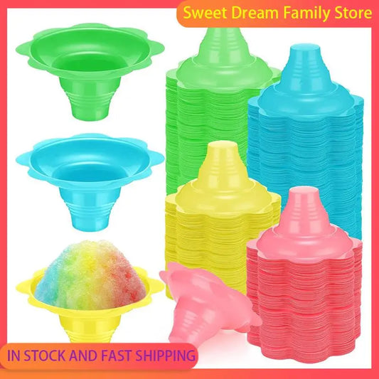 Emption!800 Pieces 4 Oz Colorful Shaved Ice Cups Flower Shaped Snow Cone Cups Leak Proof Plastic Snack Ice Cream Bowls