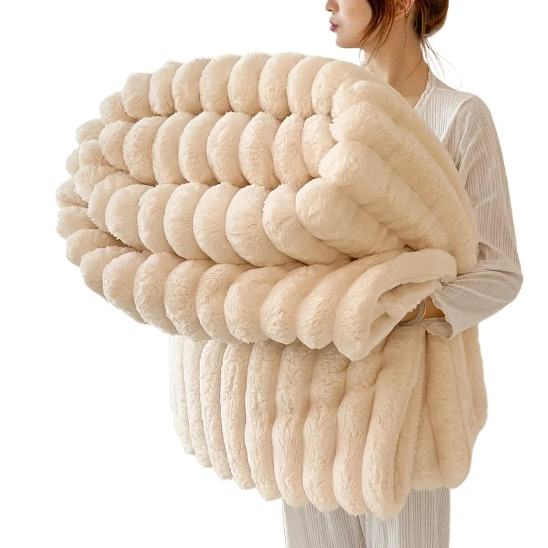 Winter Thick Warm Fleece Blanket Lightweight Luxury Solid Color Multifunctional Rabbit Fleece Blanket Bedroom Living Room Blanke