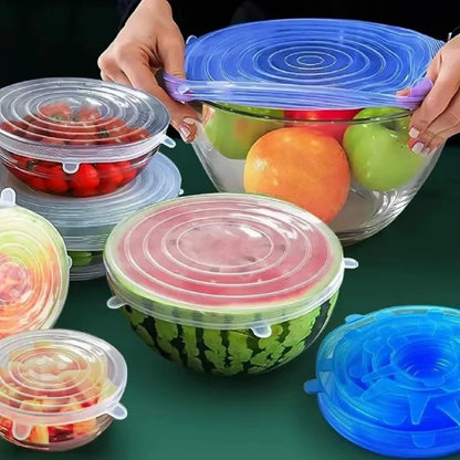 24-6Pcs Reusable Food Silicone Stretch Lids Elastic Silicone Lid Cap Food Covers for  Bowl Cups Containers Keep Food Fresh