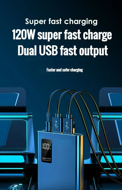 120W super fast charging 30000 mAh power bank with 100% sufficient capacity for mobile power supply for various mobile phones