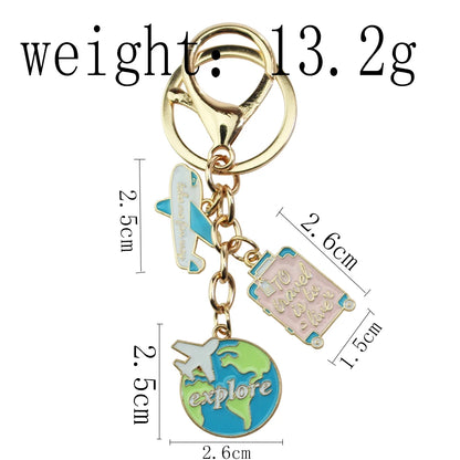 'To travel is to live' Trip Keychain Enamel Airplane Earth 'No Matter Where' Key Chain Trend Pendant Handmade Key Ring Jewelry ﻿