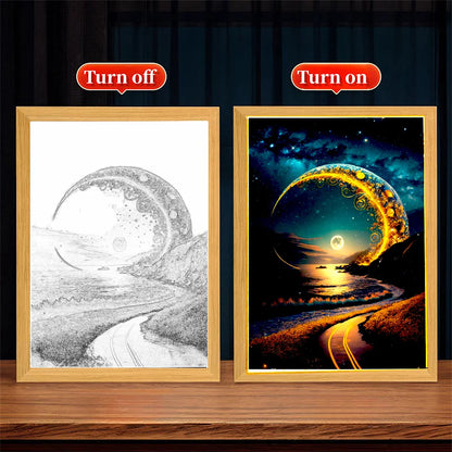 Table Decoration Light Painting Photo Frame Modern Landscape Led Night Light Bedside Bedroom Home Decor Christmas Gift Moon Lamp