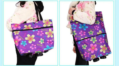 Portable Folding Reusable Shopping Bags Small Pull Cart Buy Shopping Trolley Bag With Wheels Fruit Vegetables Bag Food Organizer