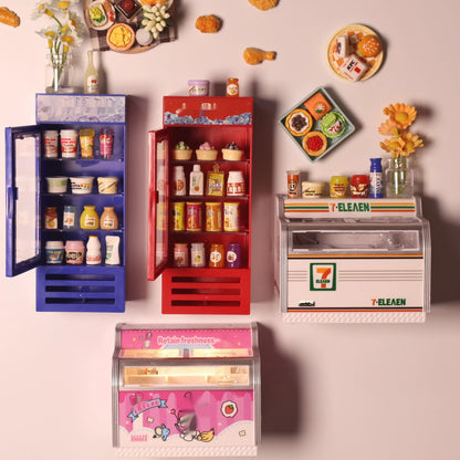 3d Fridge Magnets Miniature Fridge Shelfs Freezer Magnetic Refrigerator Sticker With Food Toys Home Decore Dollhouse Models