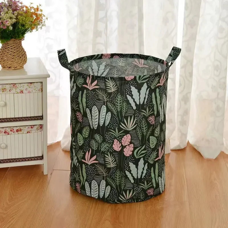Dirty Laundry Baskets Foldable Round Waterproof Organizer Bucket Cotton Linen Clothing Children Toy Home Large Capacity Storage